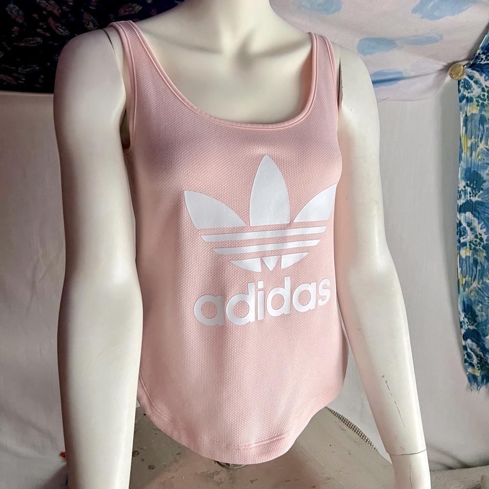 Adidas Originals Pink/White Trefoil Loose Crop Tank Top - size XS